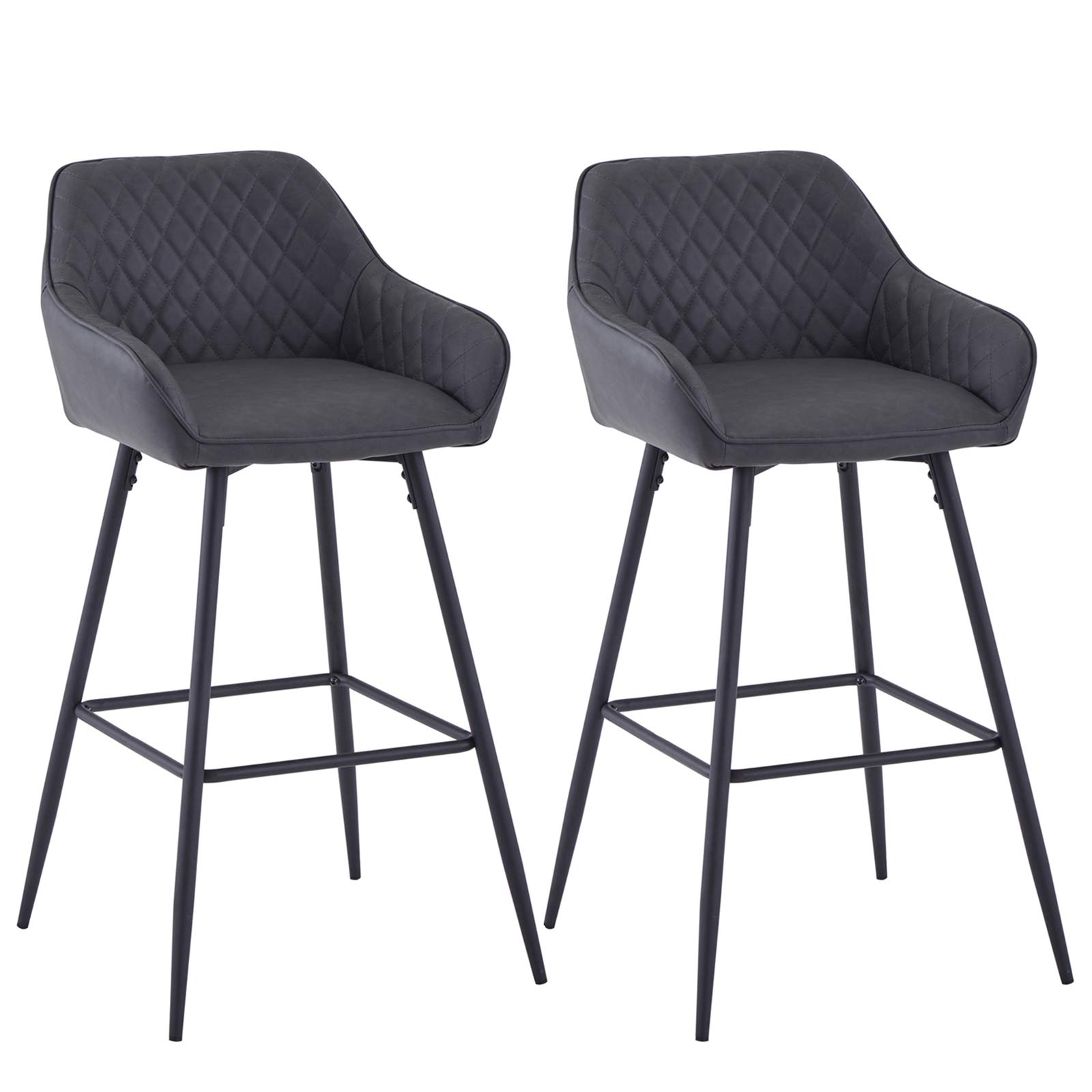 Buy AINPECCA Bar stools Set of 2 Dark Gray Faux Leather Upholstered