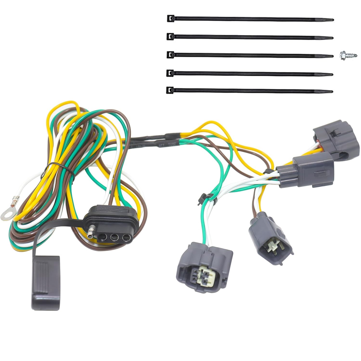 4-Way Flat Trailer Wiring Harness, Compatible with Jeep Wrangler & TJ 1998-2006 - Simple Plug-in T-Connector 4-Pole Tow Harness with Dust Cap