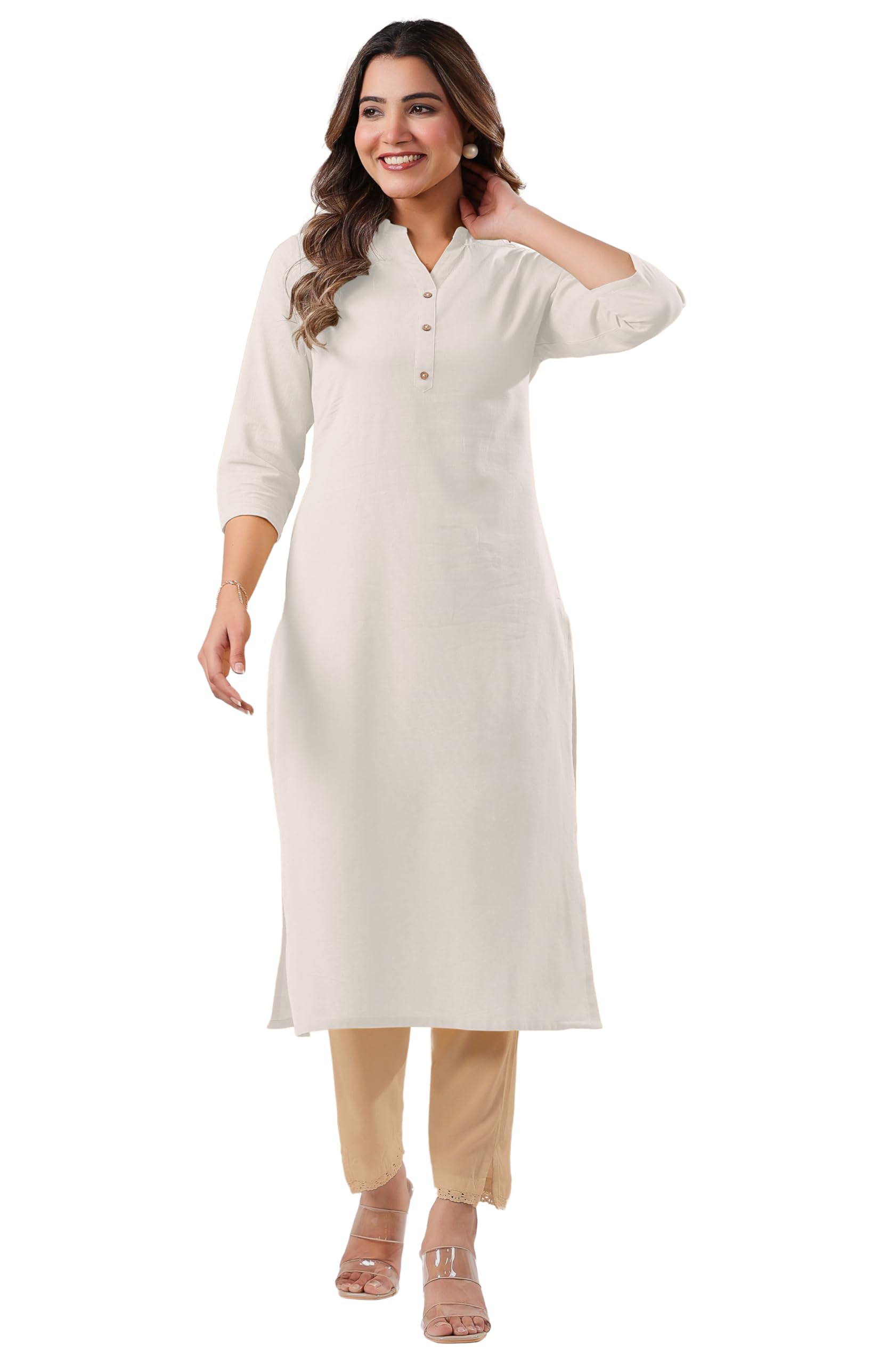 Janasya Indian Women's Pure Cotton Straight Office Wear Kurta for Women