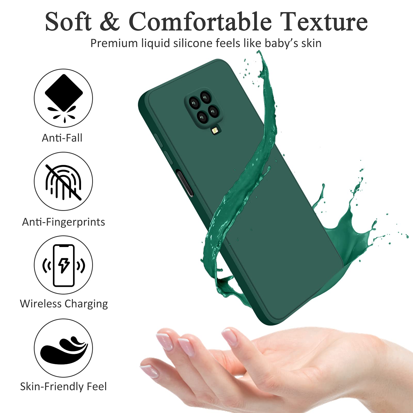 ISOI - Cover per Xiaomi Redmi Note 9 Pro / 9S / 9 Pro MAX, Custodia Morbida in Silicone Liquido, Protezione Completa Antiurto Ultra Sottile per il Corpo - Verde Notte