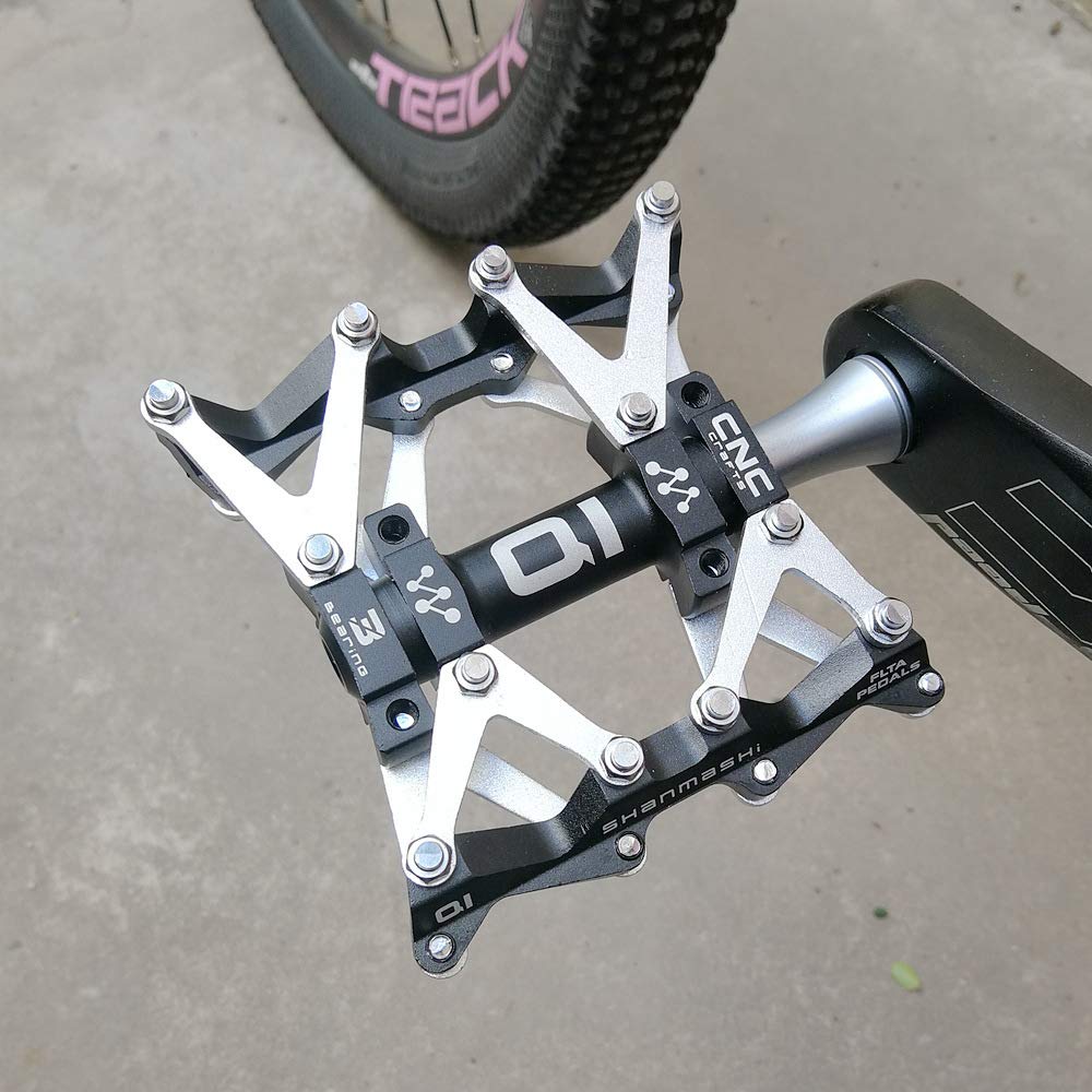 Langlebig Metall Fahrrad Pedalle Mountainbike Rennrad Fahrradpedale mit 3 Abgedichtete Läger und Große Auflagefläche Anti-Rutsch MTB Pedale 9/16 Zoll Gewinde Komfortabel, Black