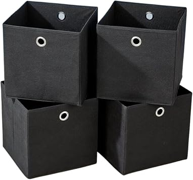 Sedol Storage Boxes - Set of 4 27 27cm Foldable Storage Cube Boxes - Non-Woven Cube Storage Box with Eyelet Handle - Fabric Storage Boxes for Shelves, Wardrobe, Closet, Nursery Black