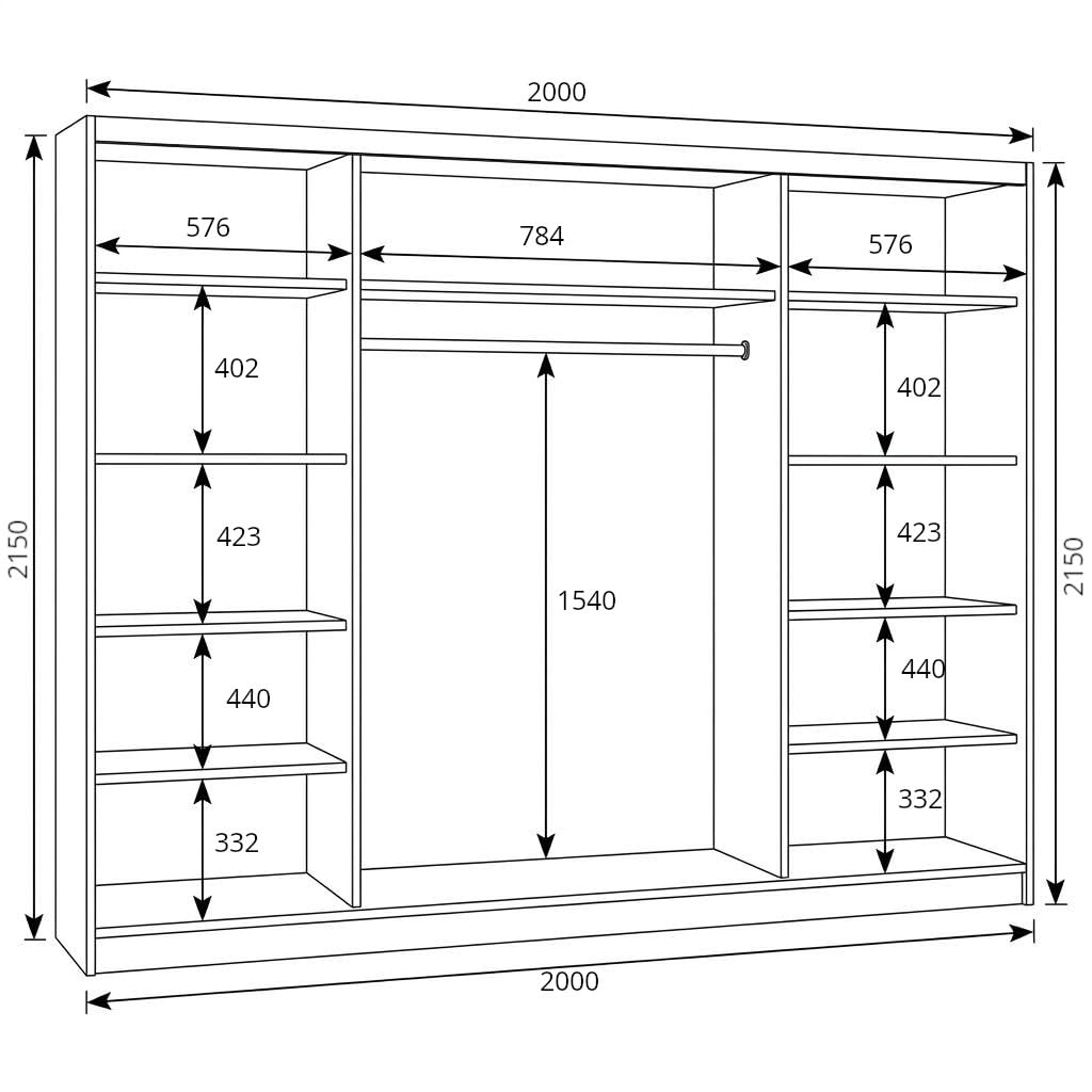 A&J MöbelLand Schwebetürenschrank Driver Kleiderschrank 3-türig 200 cm mit Spiegel, moderner Schlafzimmerschrank mit Schiebetüren (Schwarz)