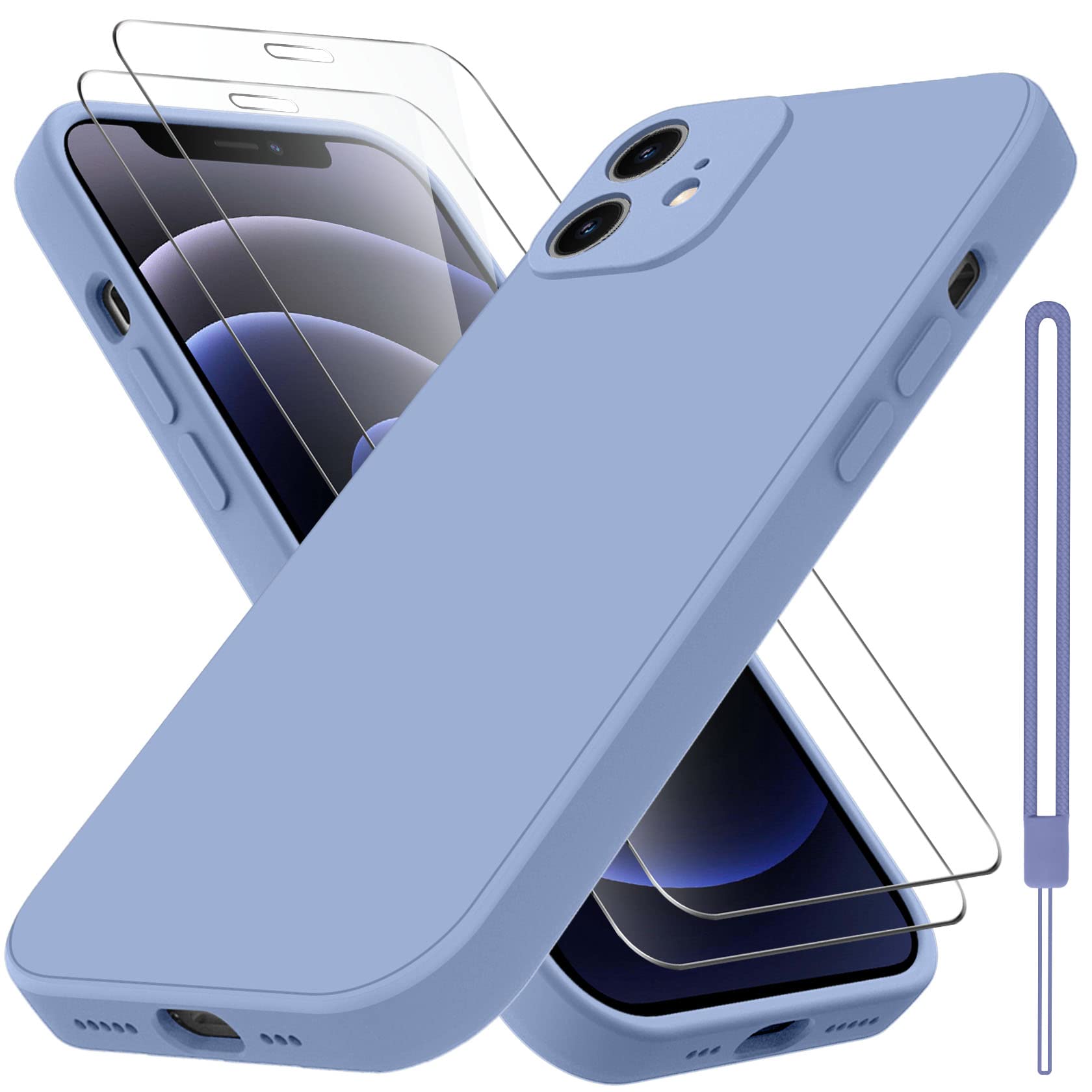 ivencase Designed for iPhone 12 Case 6.1 inch with 2 Pack Screen Protector, Silky and Soft Liquid Silicone Full Body Protection Shockproof Phone case for iPhone 12, Gray