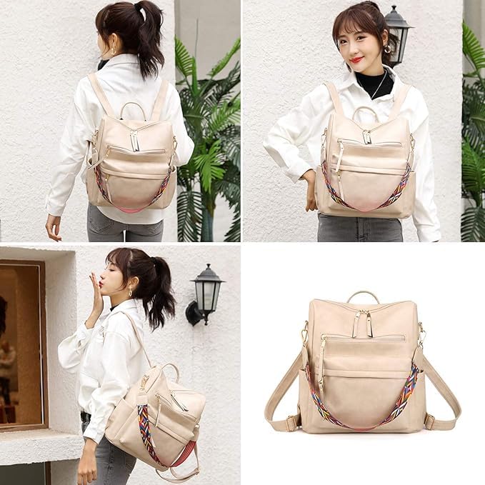 Image of Women's Stylish PU Leather Backpack Handbag | Trendy Shoulder Bag for College, Office, Travel & Daily Use | Convertible Backpack Purse with Multi Pockets