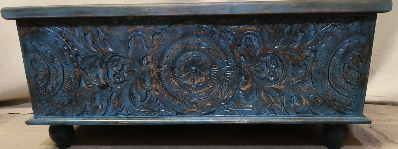 UMAR Arts Solid Wooden Handcarved Storage Center Table Cum Trunk with Storage for Living Room, Hall, Bedroom | 42x16x18 in Inches |-image-4