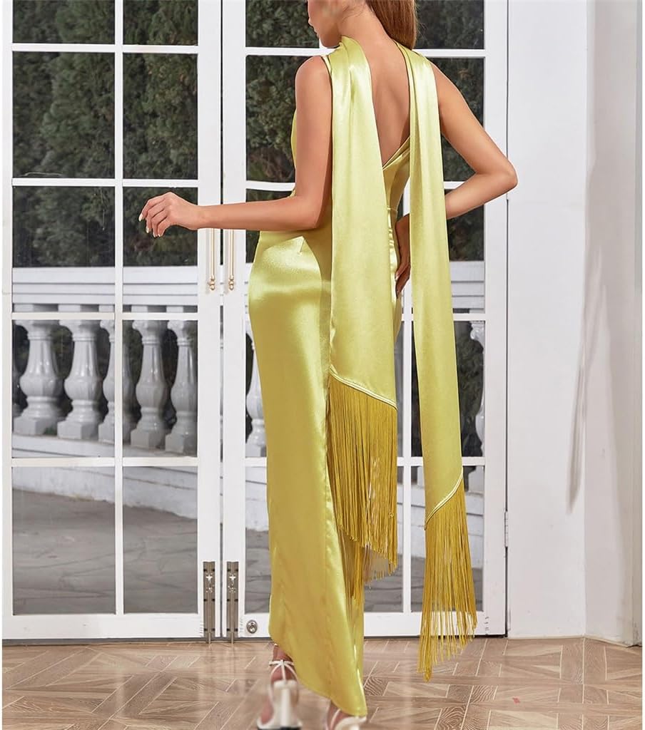 JSEIAJB Europe and The United States Sexy V-Neck Halter Backless Slim with Collar Neck Dress Female