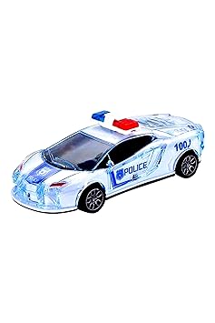 ANANYA Police Super 3D Car with Lights Friction Music and Siren Sound Colorful Dazzling Light White & Blue for Boys & Girls Gift Toy Pack of 1