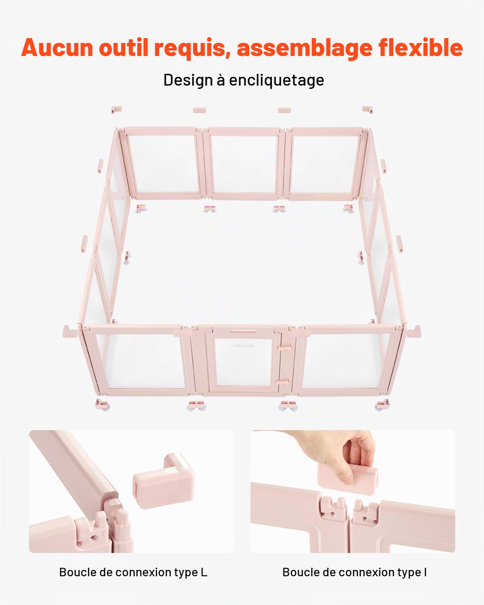 VEVOR Parc de Mise Bas pour Chien, 154 x 150 x 60 cm, Caisse de Mise Bas pour Chiots, avec Fenêtres Transparentes et Serrure, Cadre Rose Clair, Kit Naissance Durable pour Chiens de Très Grande Taille
