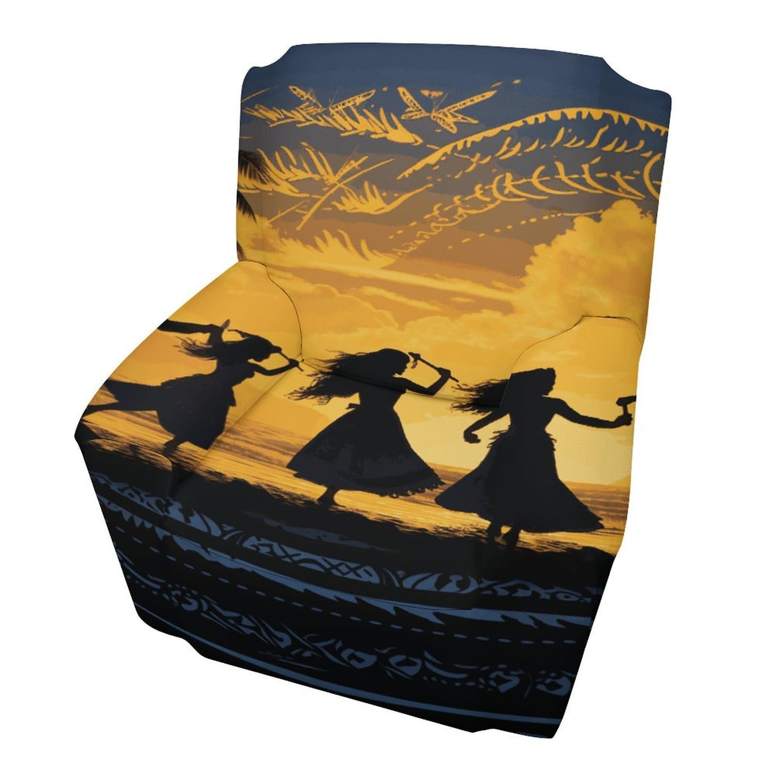 Fodpand Style Five Silhouettes Of Hawaiian Dance Sofa Cover Soft 1 Seater Sofa Slipcover For Pets Washable,Couch Cover With Elastic Straps Furniture Protector