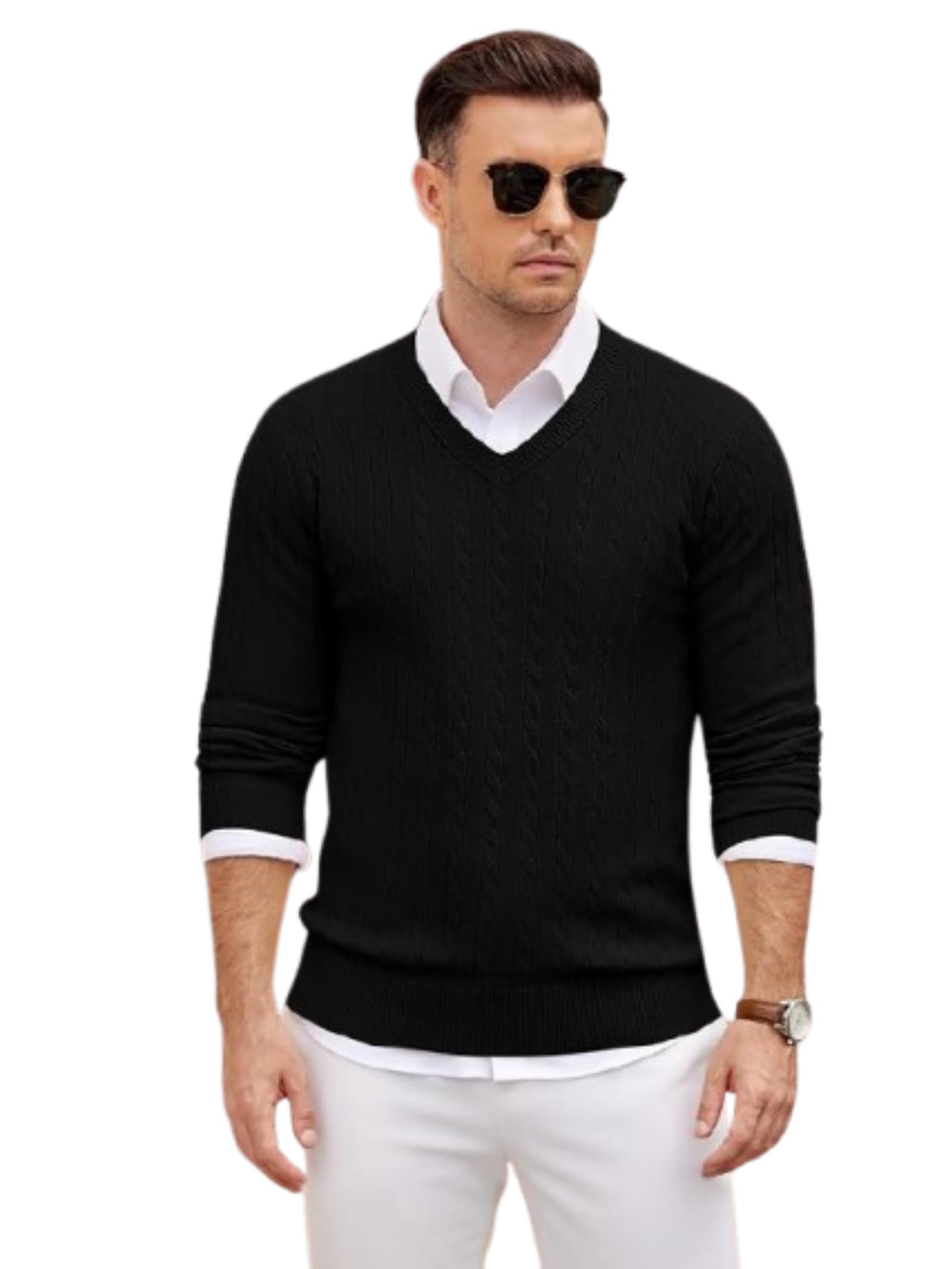 kikwit Men‘s V Neck Jumpers Knitted Sweaters, Slim Fit Pullover Long Sleeve Fall Winter Sweatshirts-picture-25