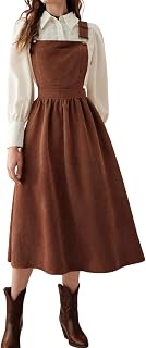 CHOUYATOU Women's Corduroy Pinafore Dress: Adjustable Strap A-Line Flare Midi Jumper for Fall Vintage Style