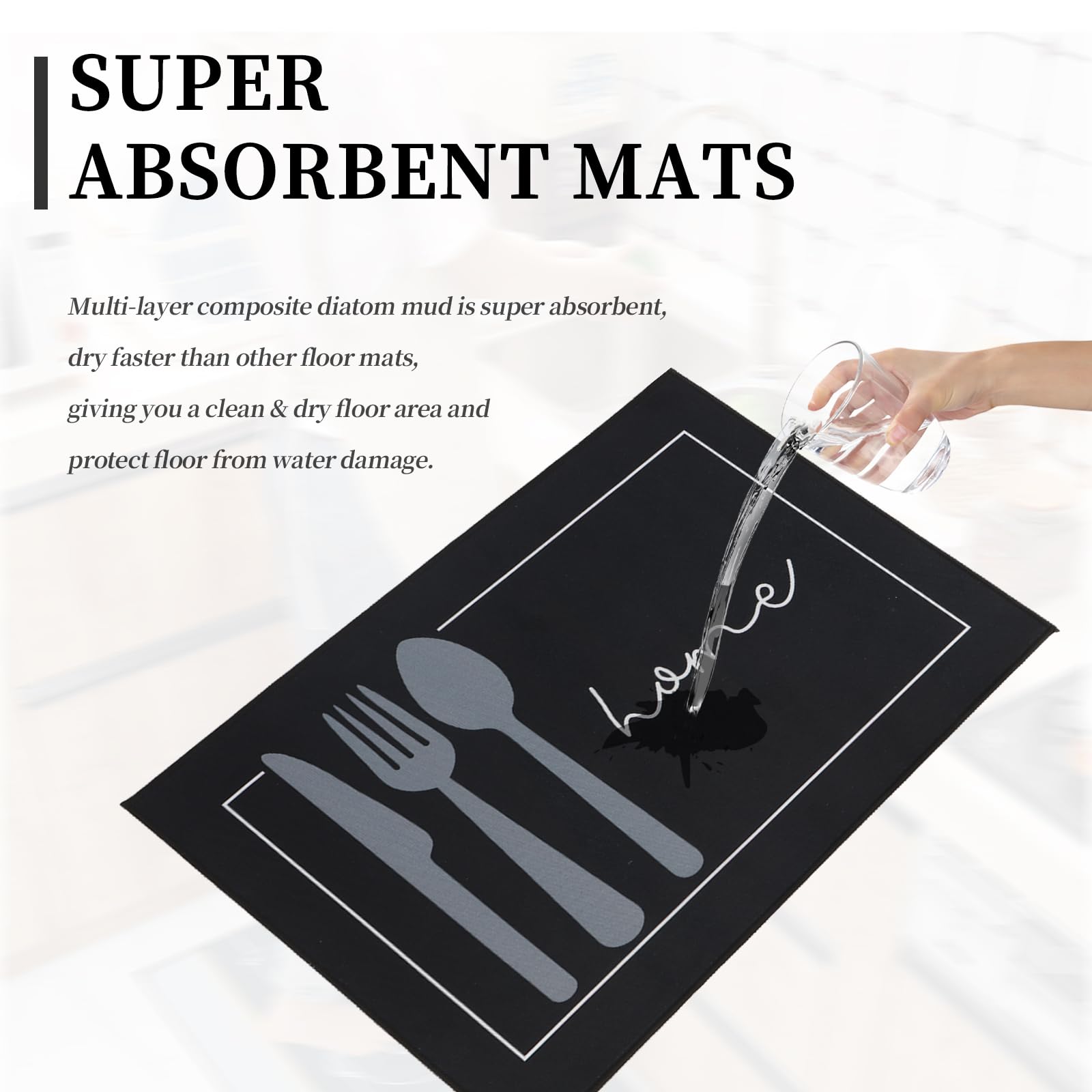 2 Pièces Tapis de Cuisine Antidérapant, Tapis de Cuisine Lavable, pour Couloir, Salle à Manger, Entrée et Tapis de Porte