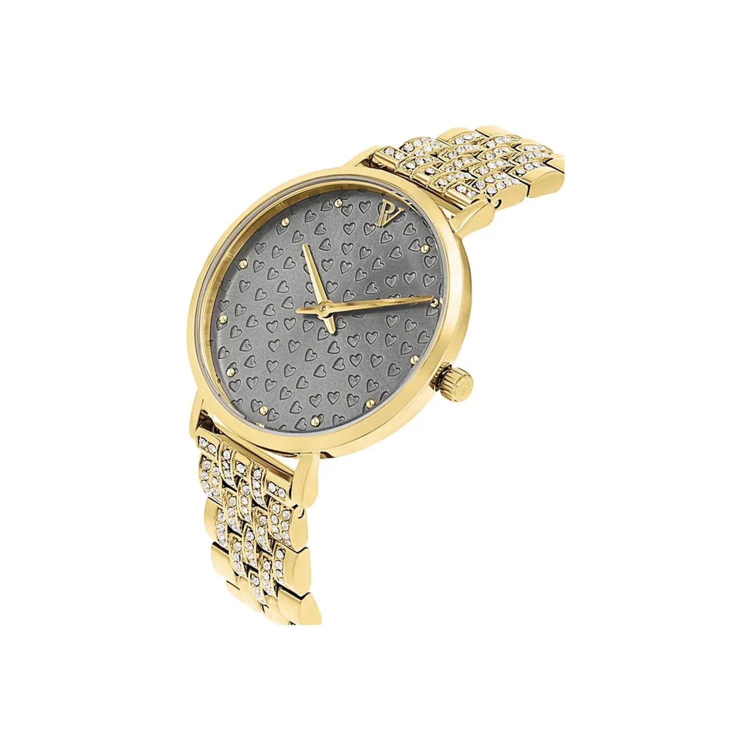 PAUL VALENTINE - Damen Quarz Armbanduhr - Edelstahl - Vergoldet/Golden - mit Zirkonia Stein - Herz Design - PV-W0003