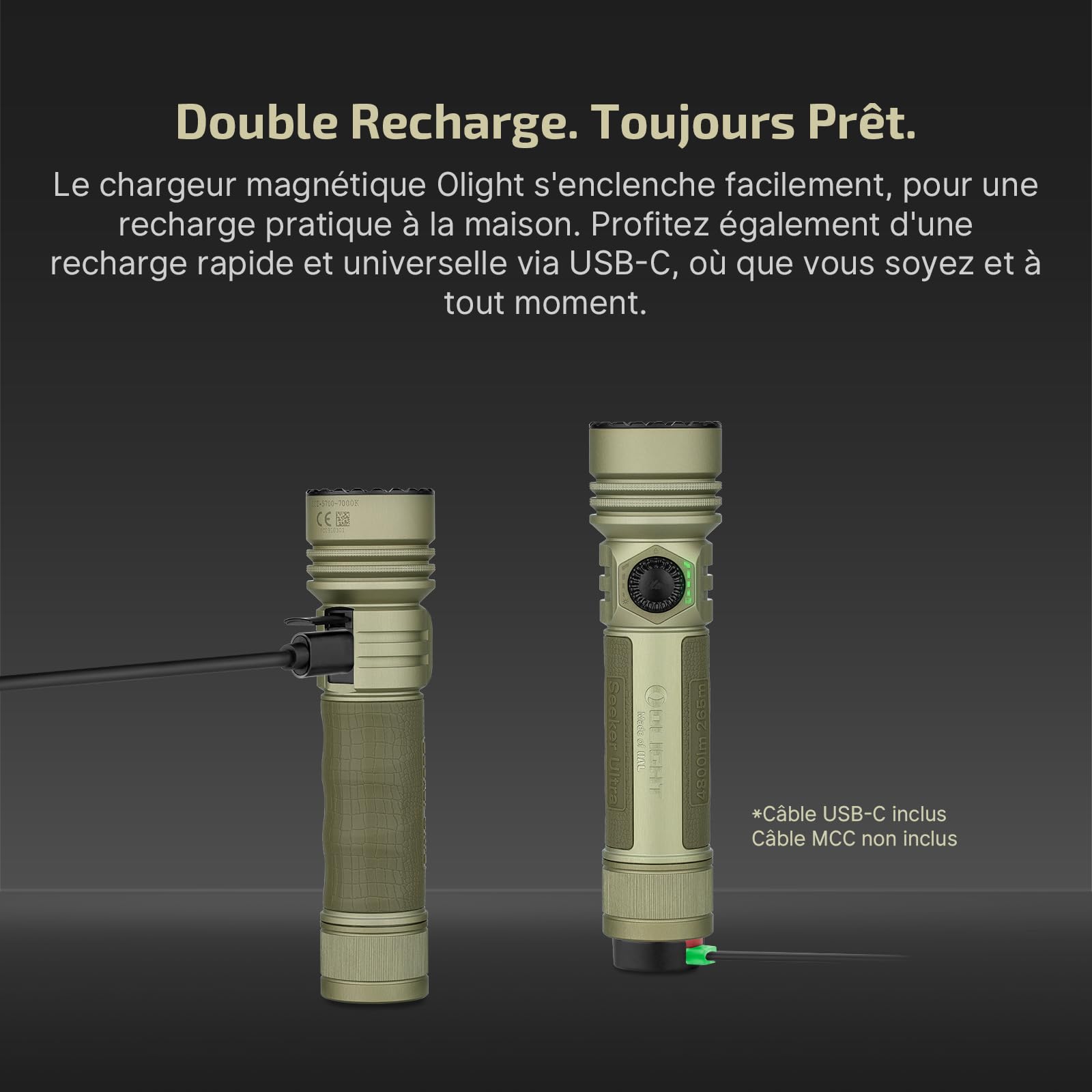 OLIGHT Seeker Ultra Lampe Torche LED Puissante 4800 Lumen 265 m | 5800 mAh, Boîtier OAL, Charge USB-C et MCC3, Étui Innovant, IPX8, 17 Jours d’Autonomie, Outdoor, Camping