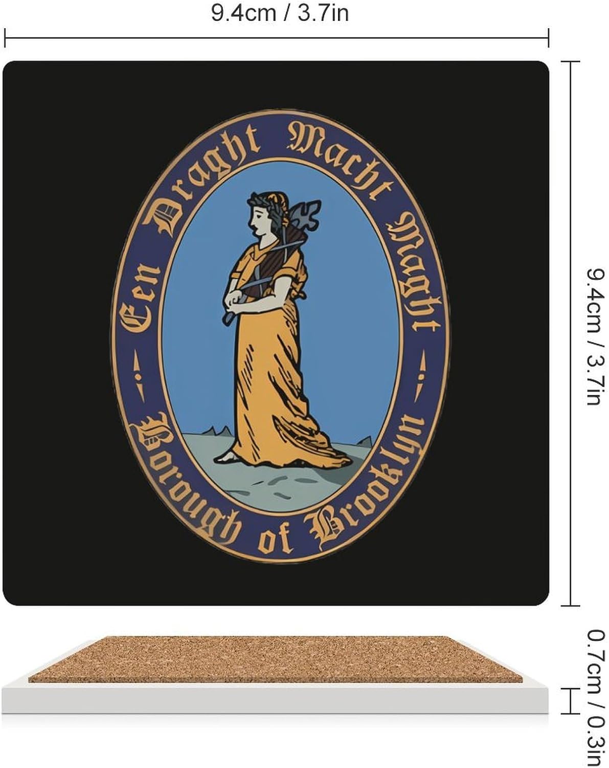 Flag of Brooklyn New York Funny Ceramic Coasters for Drinks Absorbent Cup Holder Tabletop Protector with Cork Base