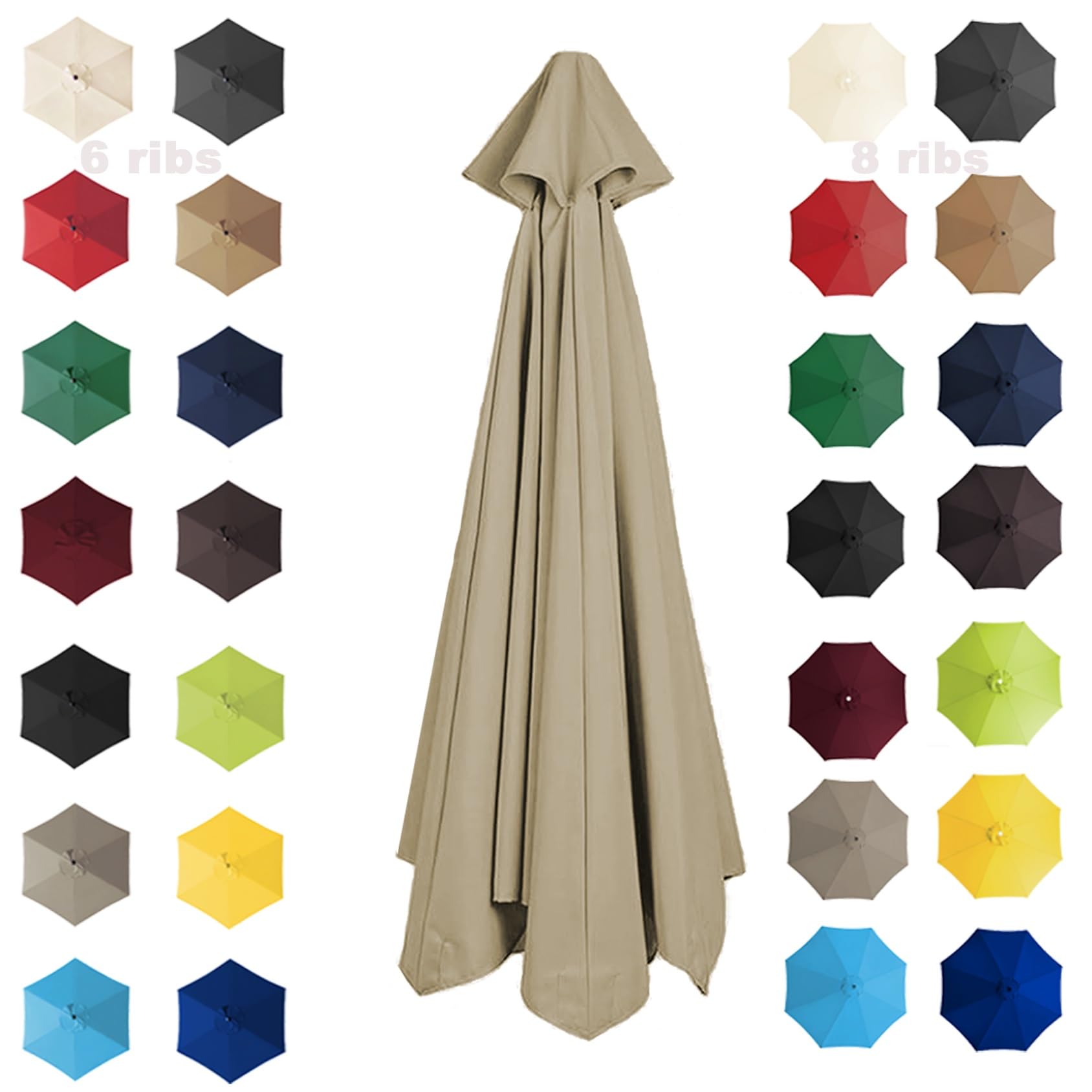 200cm 2.7M 300cm Parasol Umbrella Replacement Cover 6 Arms/8 Arms Cantilever Parasol Top Fabric Cover Replacement Cloth Anti-ultraviolet｜Waterproof｜Breathable(Color:Top color,Size:8 ribs-3m(9.8ft))