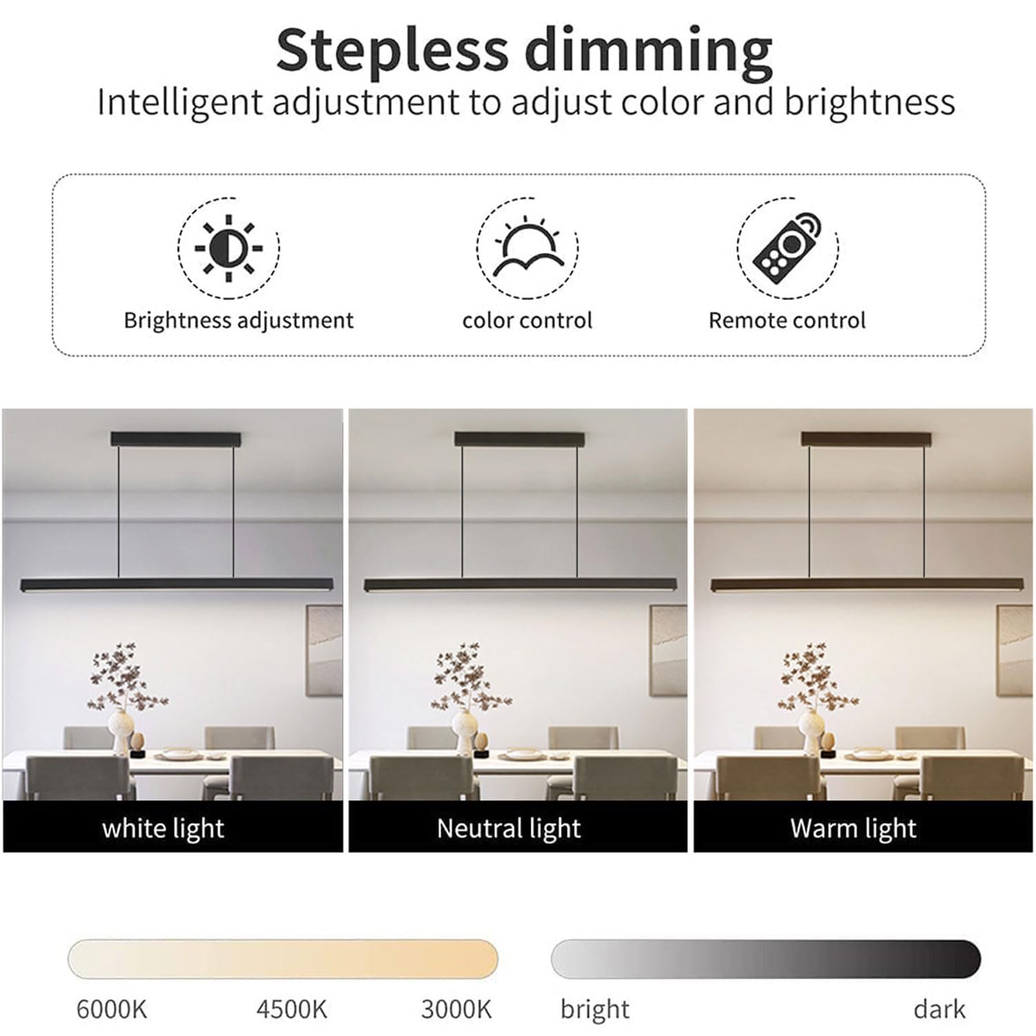 SENFAY Lámpara colgante LED Moderna Regulable, 80cm Iluminación colgante Negro con Control Remoto, 32W Lampara Colgante Isla Cocina Diseño lineal altura ajustable Para Comedor, Cocina, Oficina