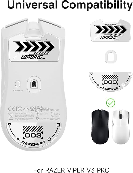 Razer Viper V3 Pro Wireless Esports Gaming Mouse Skates, Rounded Curved Glass Feet Replacement, Super Fast Smooth and Durable Sole Stickers (White)
