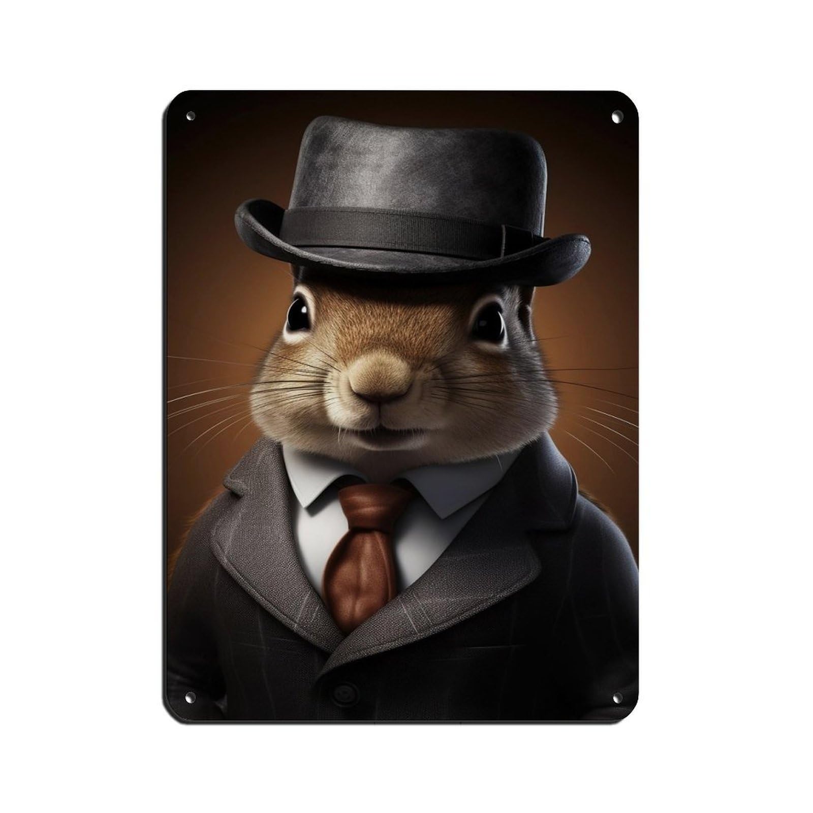 Lxwnze 30L X 40W Cm Vintage Squirrel Painting Poster Tin Sign Vintage Metal Pub Club Cafe Bar Home Wall Art Decoration Poster Retro 12X16inch(30X40cm)