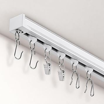 Ceiling Curtain Track, 6-9 Ft Heavy Duty Wall Mount Rail, White