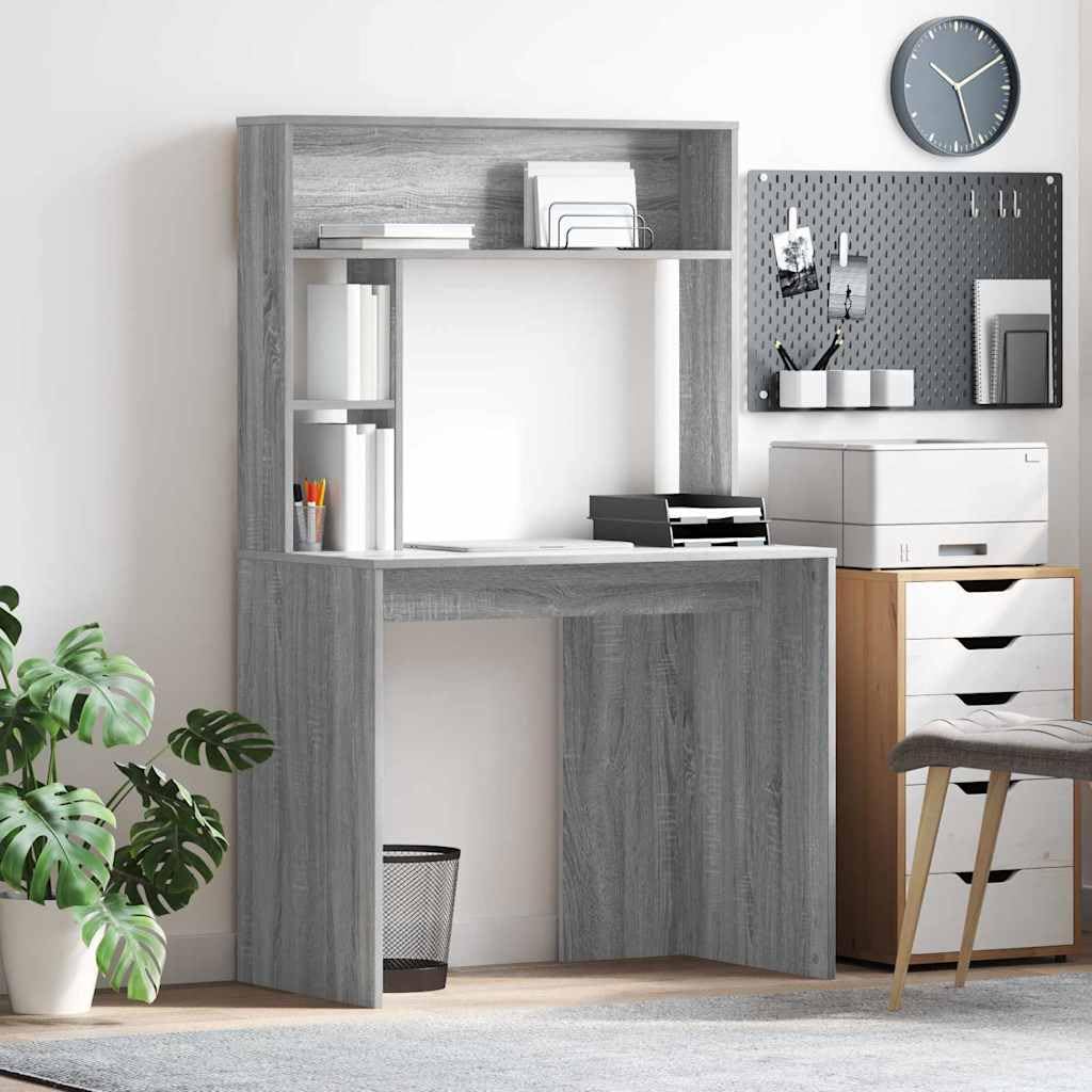Scrivania grigio Sonoma 91 x 50 x 149 cm, materiale in legno, resistente, con 2 ripiani, ideale per casa, ufficio, studio e giochi, stile moderno, sacco di spazio