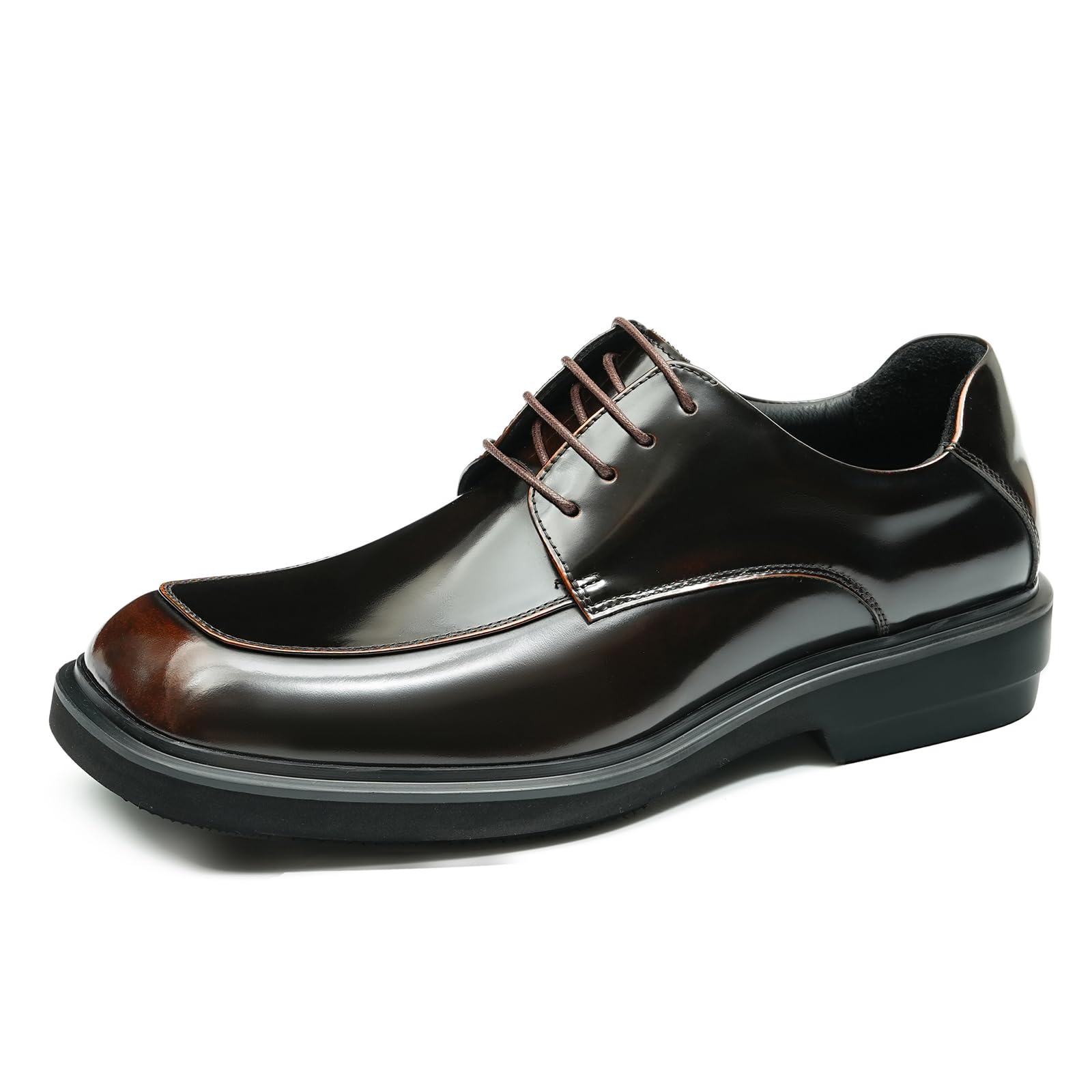 Derbys Comode Suola Spessa Punta Quadrata da Uomo Scarpe Stringate Casuale in Vera Pelle Scarpe Eleganti Formali Affari