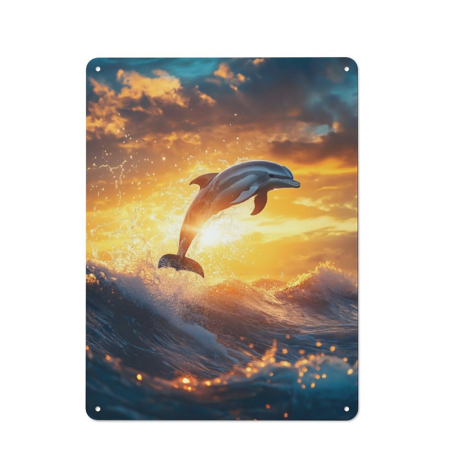 Junmoney Dolphin Sunset Leap Rustic Metal Sign 40X30cm For Hallway Wall, For Collectors Of Rustic Metal Wall Decor