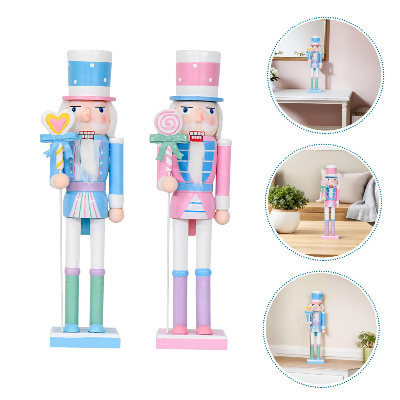 Cabilock 2pezzi Statuette in Legno dello Schiaccianoci Color Pastello per Decorazione da Tavolo per Feste di Natale Figure di Caramelle Schiaccianoci in Piedi