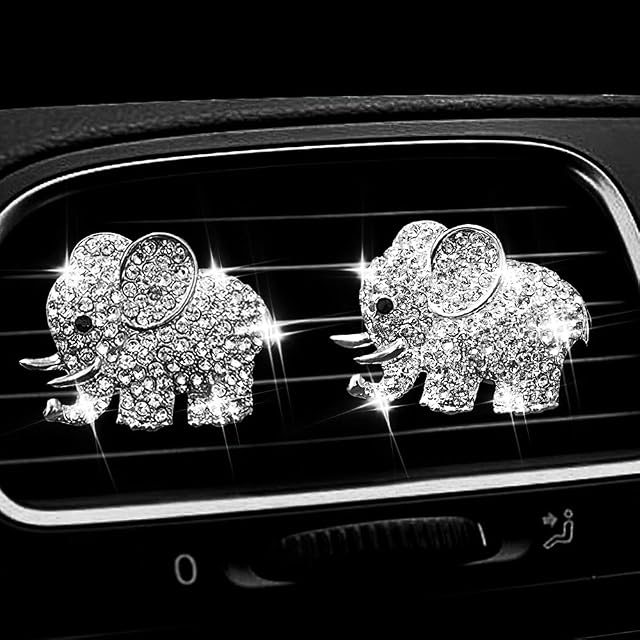 2 Pack Car Air Vent Clip Charms, Crystal Car Diffuser Vent Clip, Rhinestone Oil Diffuser Vent Clip, Car Fresheners for Women, Bling Car Accessories for Women  Stylish & Practical (Elephant)