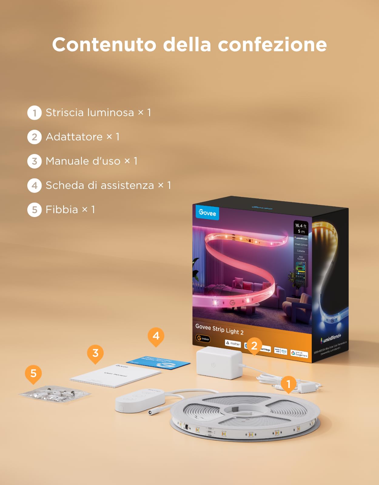 Govee RGBWWIC LED Striscia 2, Luci LED 5 Metri LuminBlend+ Controllo APP | Controllo Intelligente, Funziona con Matter/Alexa/Google,100+ Modalità, Striscia LED Protetta, Sync Musica, Cambio Colore