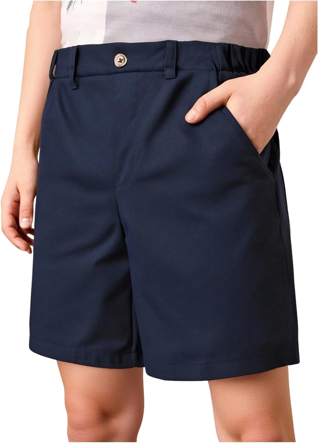 SHENHE Boy's Summer Uniform Flat Front Shorts Lightweight Elastic Waist Chino Shorts