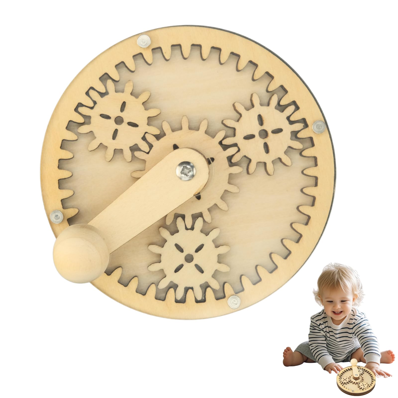 Montessories Busy Board DIY Accessories with Hand Crank Gear- Sensory Items Early Educational DIY Toy Parts to Boost Toddlers Motor Skills Wooden Toy