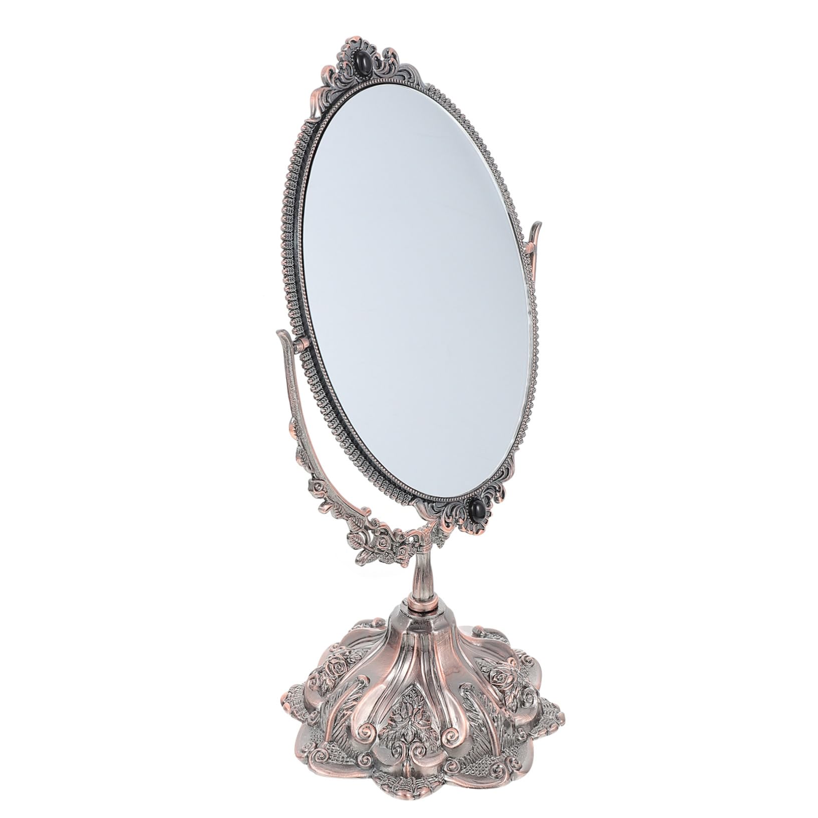 Vintage Schminkspiegel aus Zinklegierung, Doppelseitig Drehbar | Europäischer Stil, Flacher Standfuß für Stabile Platzierung, für Make Up und Hochzeit