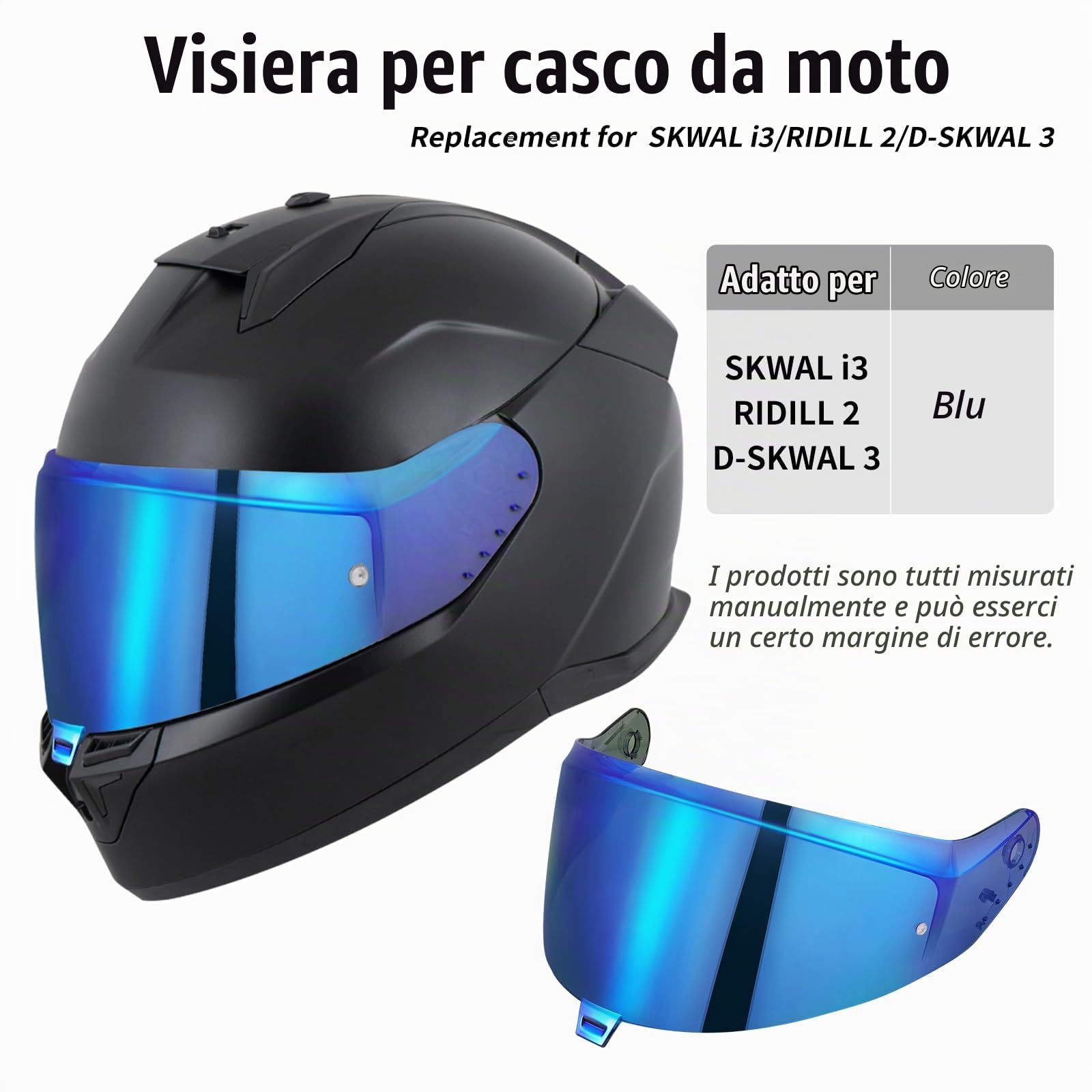 Visiera Casco Moto per Shark SKWAL i3/RIDILL 2/ D-SKWAL 3,Sostituzione della Visiera della Lente del Casco del Parabrezza del Motociclo per Il Casco Integrale (Blu cromato)