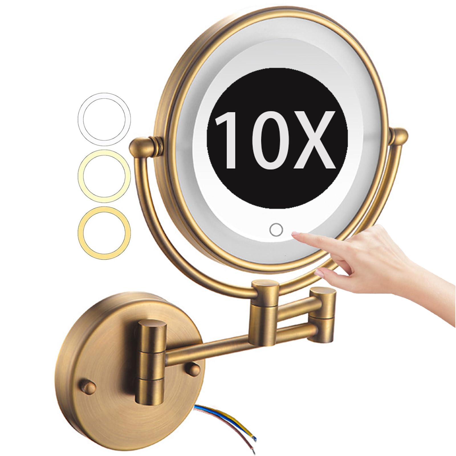 Miroir de maquillage mural lumineux led tactile double face grossissant rotatif et extensible