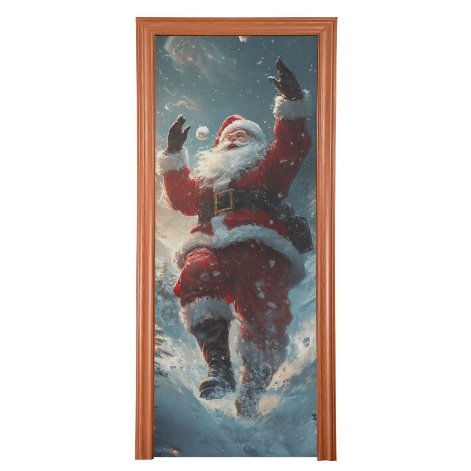 FLildon Santa Claus Snowy Christmas Door Cover Decoration, Party Accessory Porch Decor for Festive Ornament Room Door Covers 36 x 98 Inch