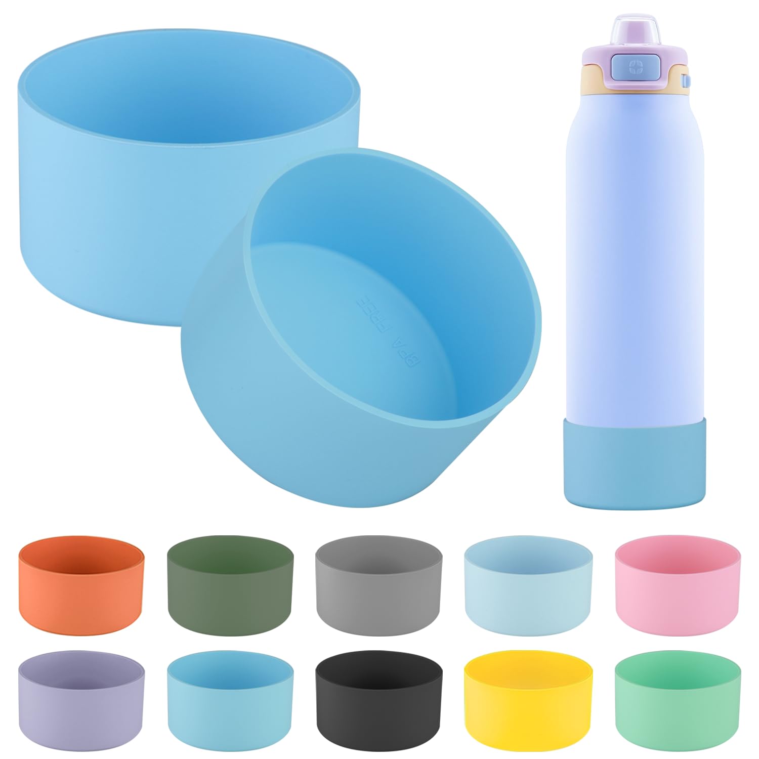 2 PCS Silicone Bottom for Ello Pop 32 OZ Water Bottle, Water Boot for Ello Pop,Avoid Scratches and Noise (Sky Blue, 22oz)