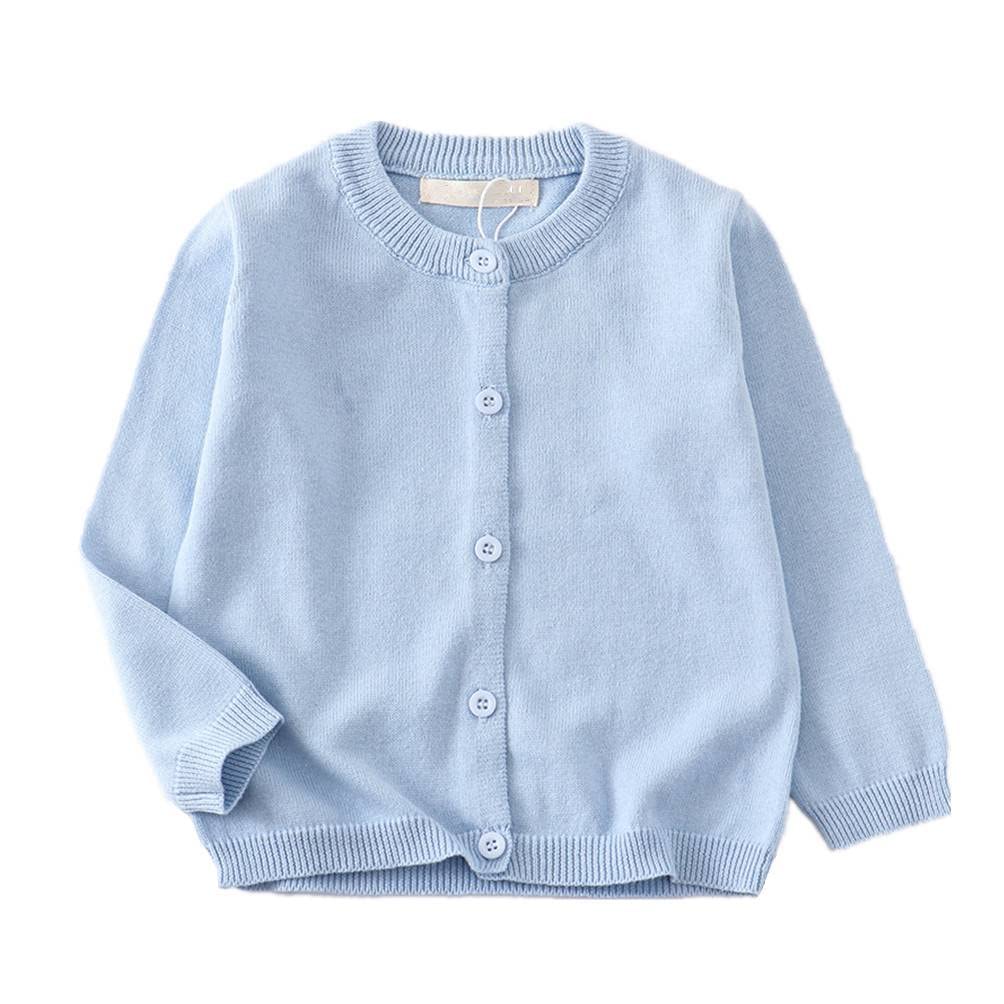 LNICEAR Toddler Boys Girls Crewneck Cardigan Sweaters Long Sleeve Kids Button Cotton School Uniform Knit Tops Outwear Light Blue 18-24 Months