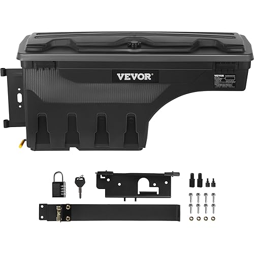 VEVOR Truck Bed Storage Box, Compatible with Dodge Ram 1500 2019-2021 L, Waterproof ABS Wheel Well Tool Box with Lockable Lid and Password Padlock, 6.6 Gal/25 L Truck Bed Toolbox, Driver Side, Black