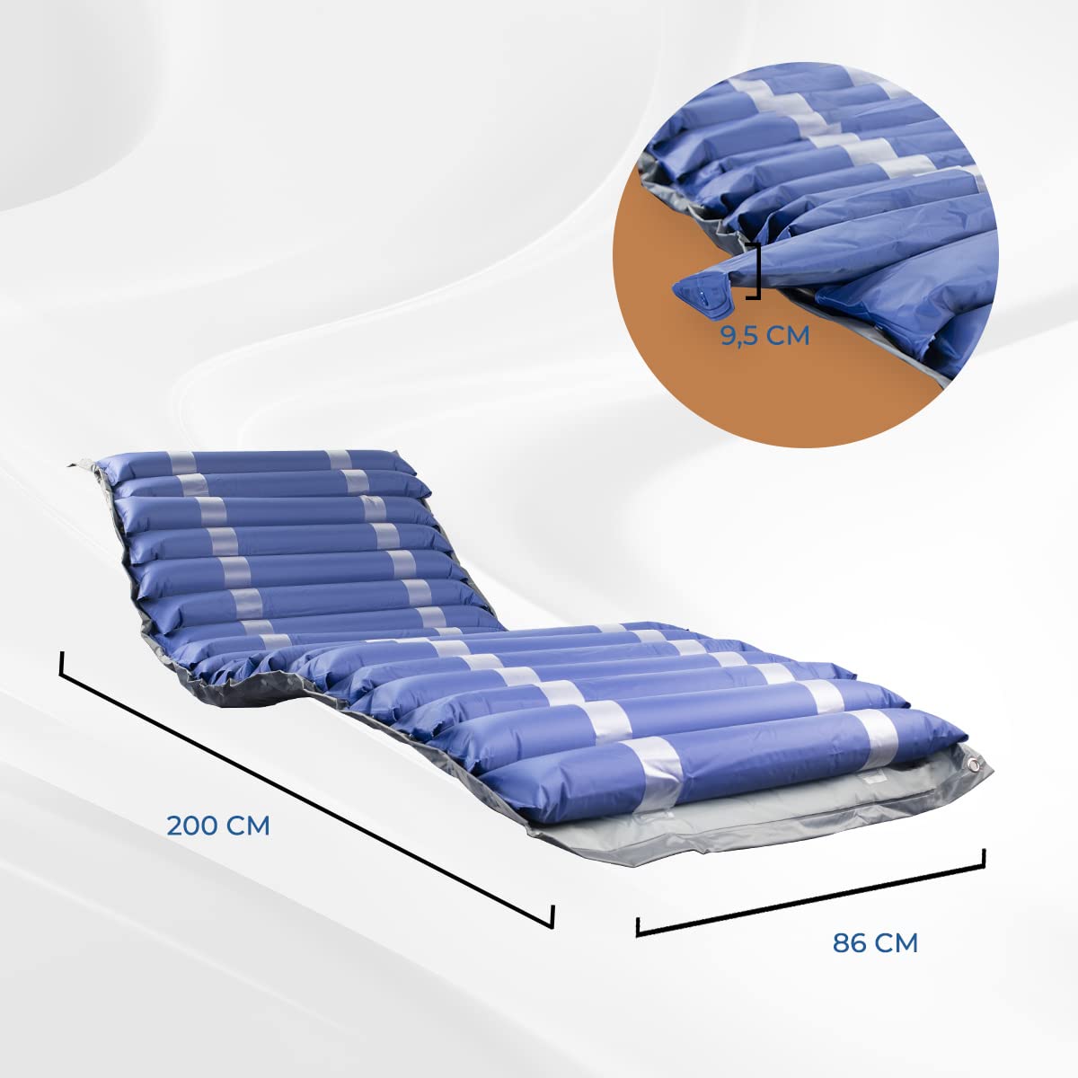 Mobiclinic®, Colchón Antiescaras con Motor Compresor, para Escaras Grado I y II, De Aire Alternante, Mobi 2, Nylon y PVC Médico Ignífugo, 20 Celdas, Azul