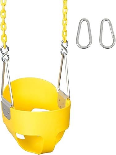 Swing Set Stuff Highback - Cubo completo con cadena recubierta de 5.5 pies y calcomanía con logotipo SSS, amarillo