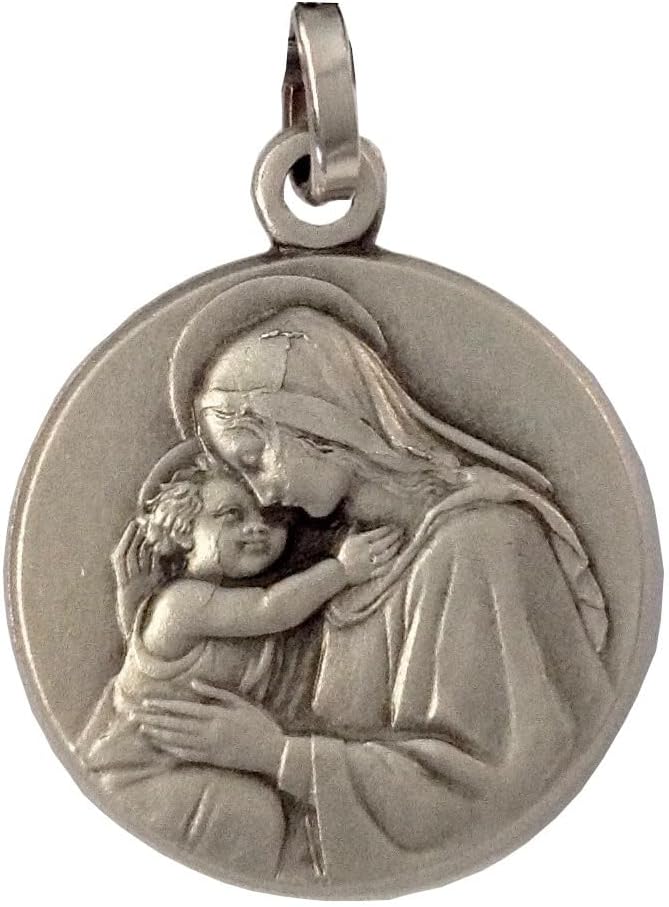 I G J 925 STERLING SILVER MADONNA WITH JESUS CHILD MEDAL - THE PATRON SAINTS MEDALS - 100% MADE IN ITALY