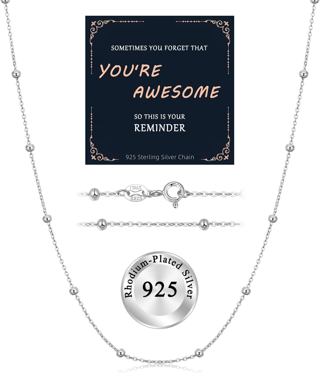 Italian 1mm 925 Sterling Silver Bead Station Satellite Cable Chain Necklace for Women, 18K Gold Plated Nickel-Free & Hypoallergenic, Thin & Dainty & Sturdy Jewelry, 16 18 20 22 24 Inch