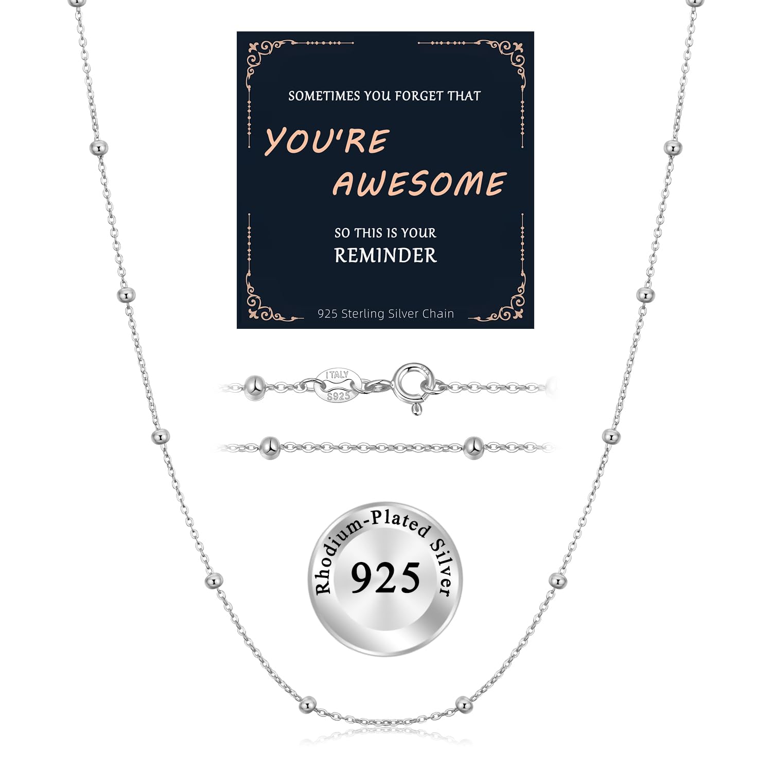 JANDY SHINE Ankerkette 925 Sterling Silber Damen Halskette mit Kugel Feine Schmuck 40/45/50/55/60 cm Länge 1mm Breite