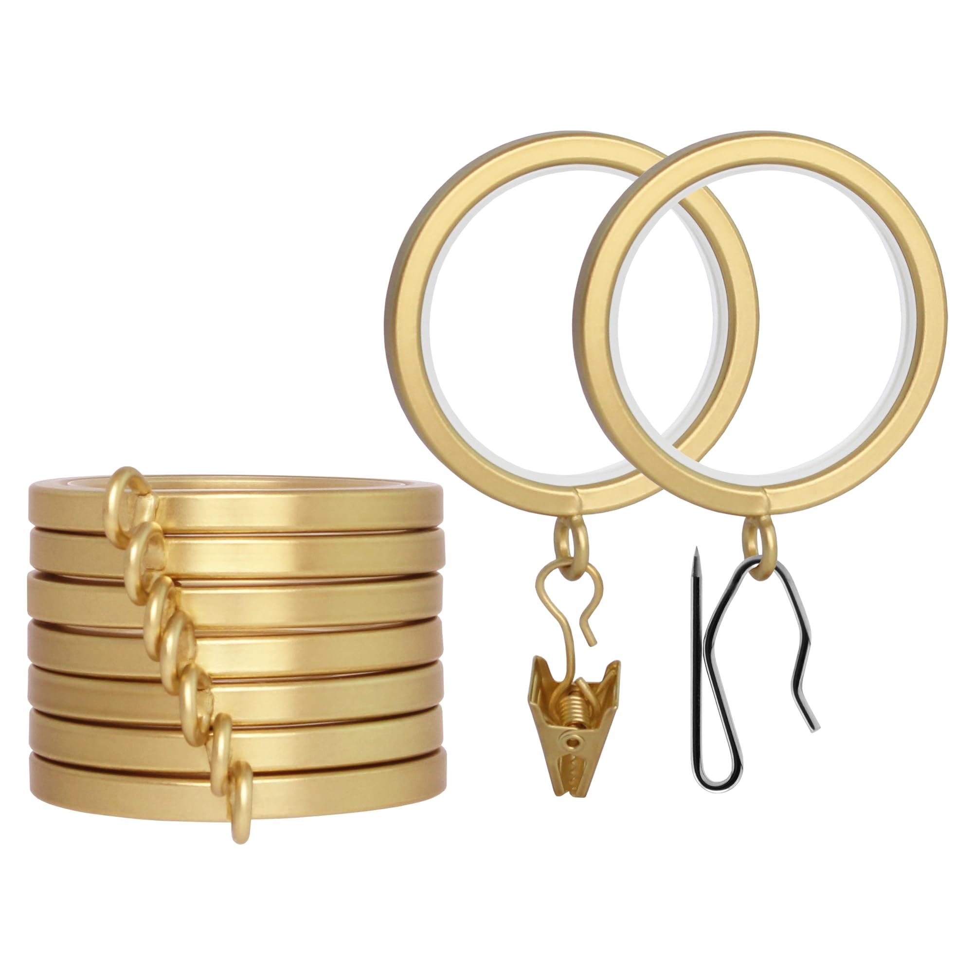 Photo 1 of BlastHome® Luxury Curtain Rings - Premium Metal with Quiet, Smooth, Removable Nylon Inserts - Pinhooks and Clips Included - 1 1/2" Inside Diameter - 9 Rings for One Standard Curtain - Brushed Gold