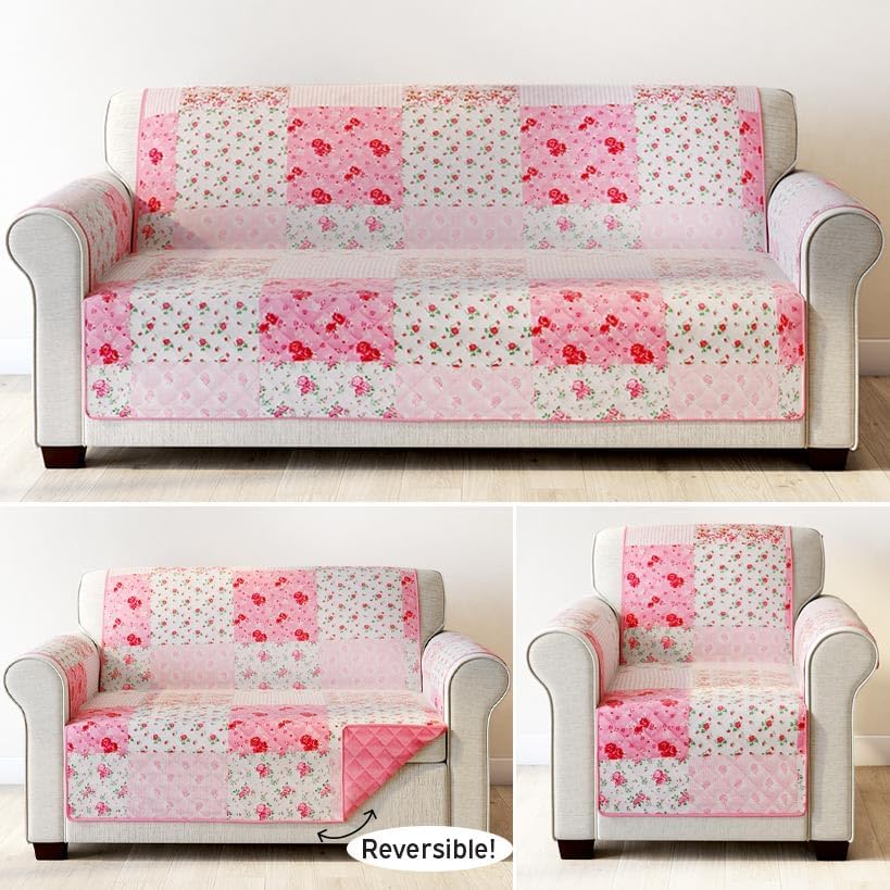 The Lakeside Collection Berry Bloom Quilted Furniture Cover Chair, Loveseat, Sofa - Berry Bloom Chair Cover