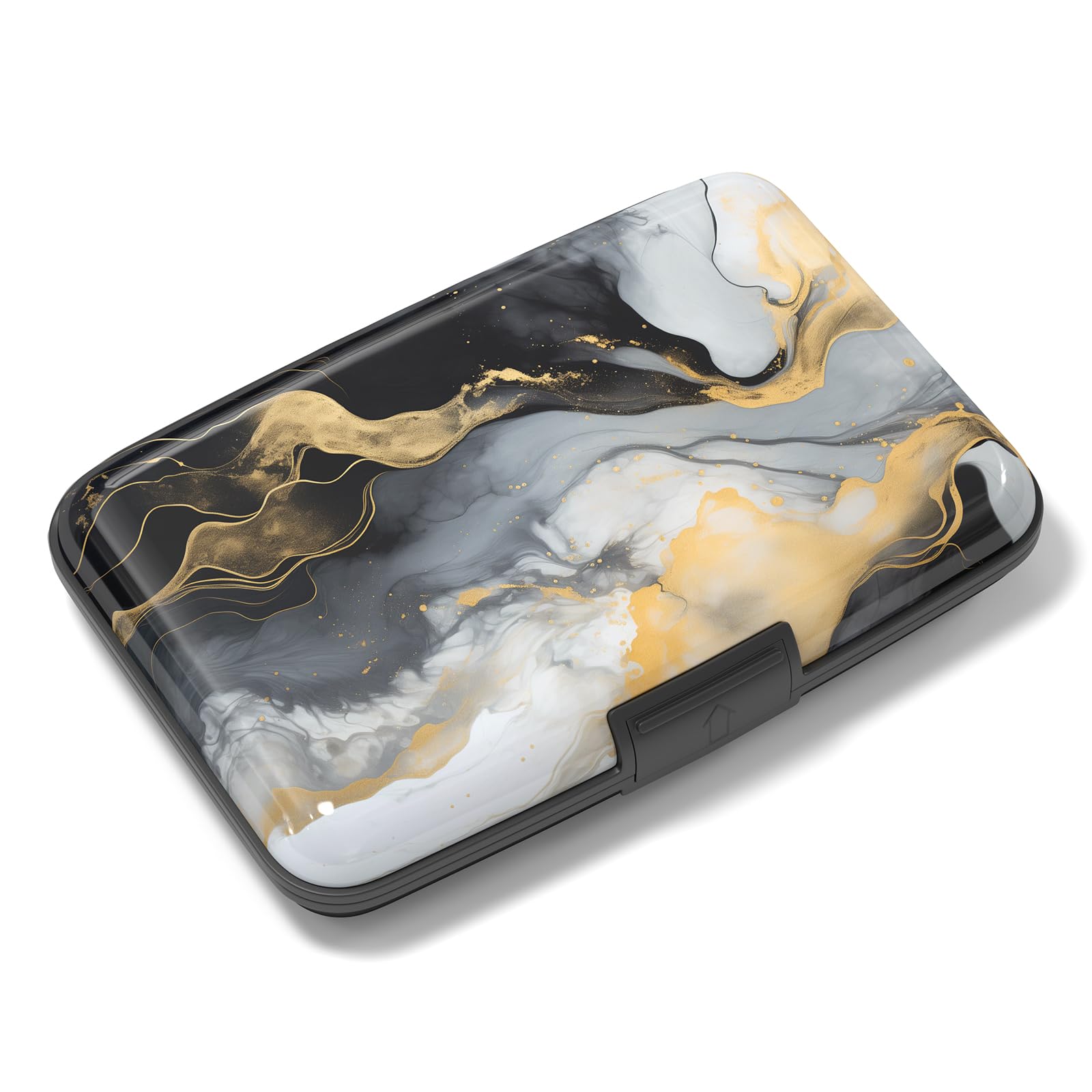 Rimilak Aluminuml Credit Card Holder, Mini Credit Card Wallet RFID Blocking Slim Metal Hard Case for Women Men, Grey Black Mable