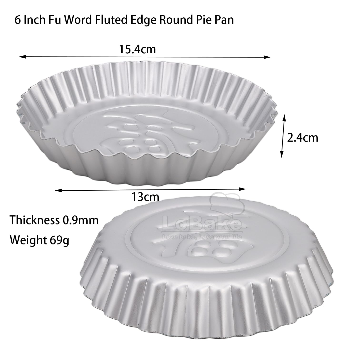 4 6 Inch Fluted Round Aluminium Pie Pan With Word FU Xi Lucky Cake Tart Pizza Holder DIY Chinese New Year Festival Baking 5pcs A Lot (5pcs 6 Inch Fu Word Mold)