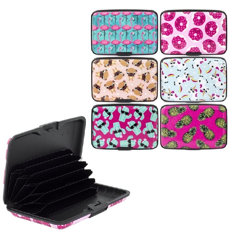 Random Design RFID Credit Card Holder Cartoon Designs Printed Hard Case Holder - Block Contactless Theft Payment Protector Secure ID Bank Debit Credit Card